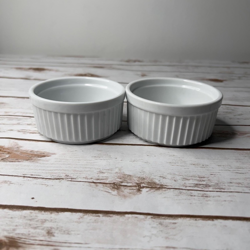 Progressive Ramekins White Ceramic Ribbed Set of 2 10 oz